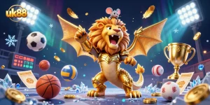 Experience excitement with uk88 in this vibrant 3D casino scene full of dynamic game elements.