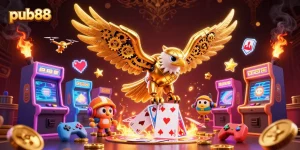 Engage in thrilling gameplay at pub88 with this colorful 3D casino illustration.