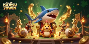 Spin the reels and dive into the excitement with หน้าแรก 78WIN featuring a dynamic 3D illustration of casino themes.