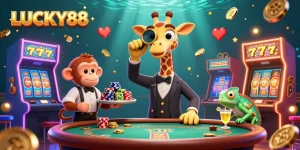 Experience the thrilling gameplay of LUCKY88 with vibrant slots and winning jackpots in a colorful casino scene.