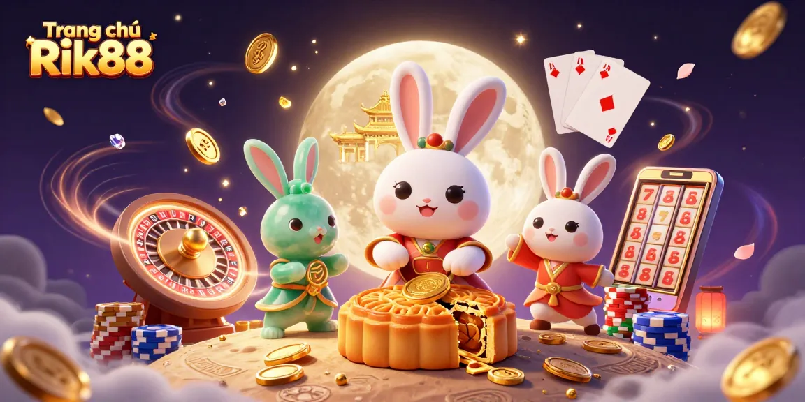 Engage with thrilling actions at Trang chủ Rik88, featuring exciting casino elements and a dynamic lunar scene.