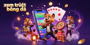 Xem trực tiếp bóng đá with dynamic characters in a lively sports betting scene, showcasing vibrant gameplay elements and rich details.