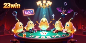 Experience the excitement of 23win with a vibrant scene illustrating a casino adventure with glowing characters.