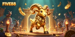 Engage in thrilling gameplay at FIVE88 with vibrant casino art featuring golden symbols and dynamic characters.