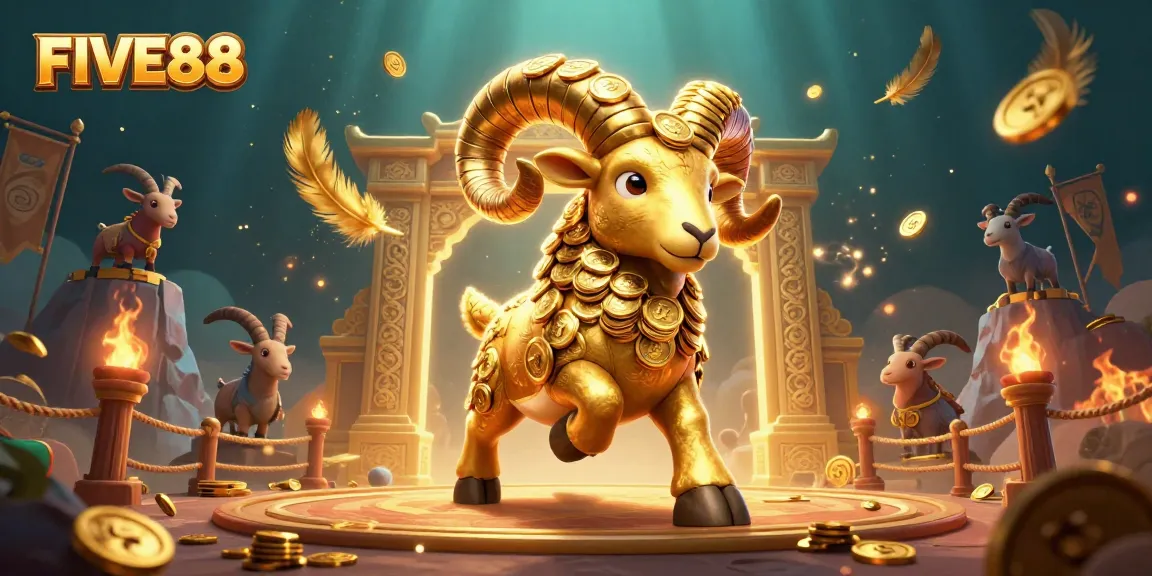 Engage in thrilling gameplay at FIVE88 with vibrant casino art featuring golden symbols and dynamic characters.