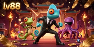 Experience excitement at LV88 with vibrant casino-themed characters and dynamic elements.