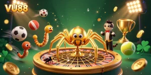 Experience thrilling bets and vibrant gameplay at VU88's roulette wheel, surrounded by sports excitement.