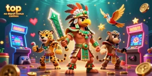 Experience top no deposit bonus casinos with vibrant casino-themed adventure illustration.