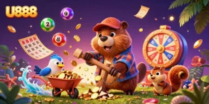 Experience the vibrant world of U888 with dynamic, engaging gambling elements and characters.
