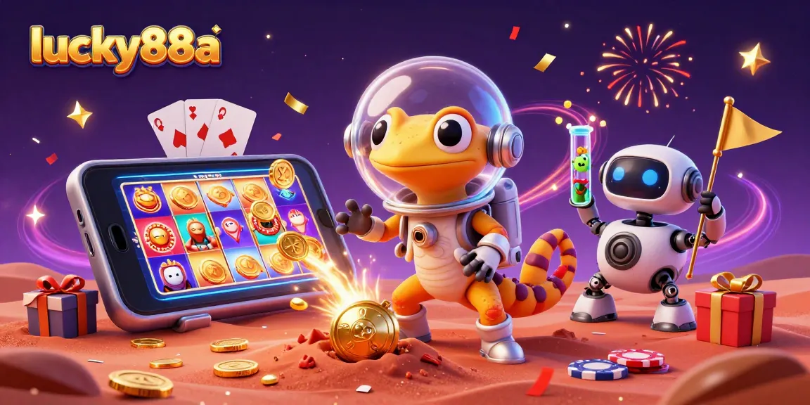 Join lucky88a for a vibrant casino adventure with a Martian gecko and exciting slot games!