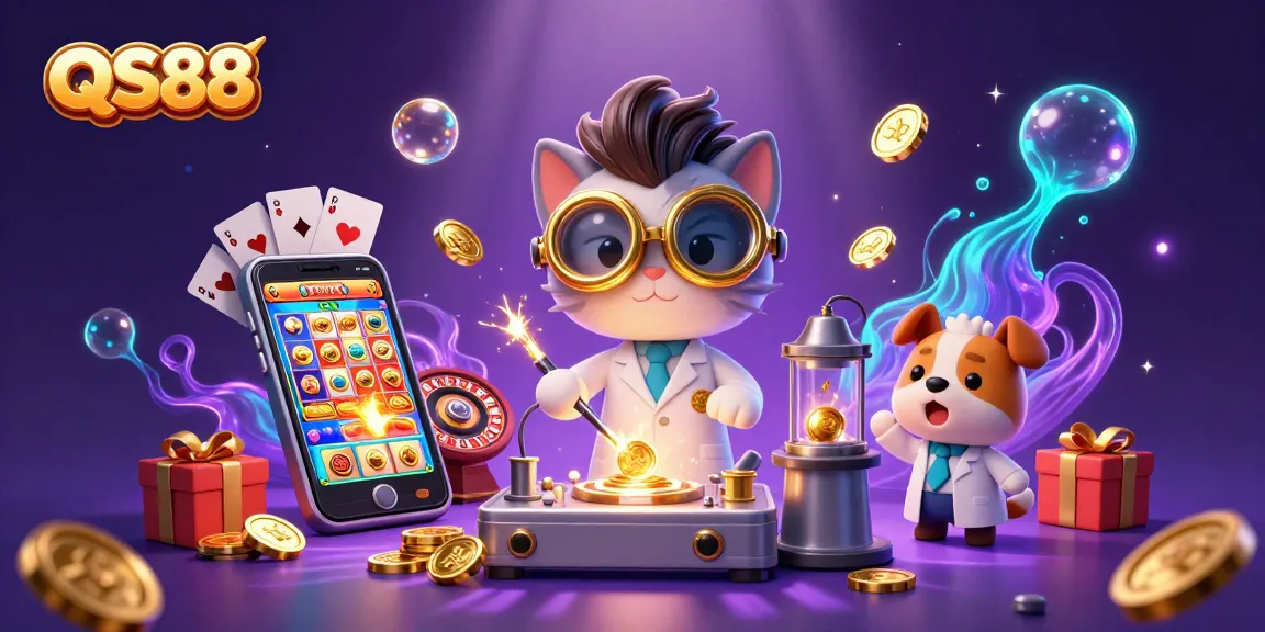 Experience thrilling wins with QS88 in a vibrant futuristic casino scene.
