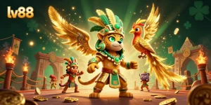 Experience thrilling gameplay at lv88 with the captivating Mayan jaguar priest amidst vibrant casino elements.