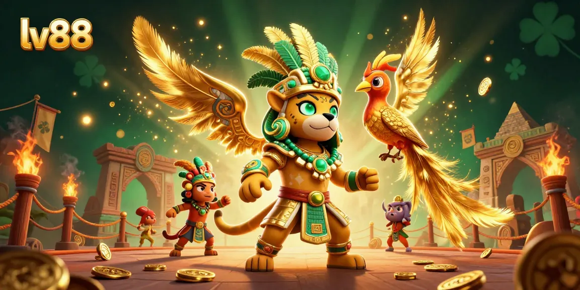 Experience thrilling gameplay at lv88 with the captivating Mayan jaguar priest amidst vibrant casino elements.