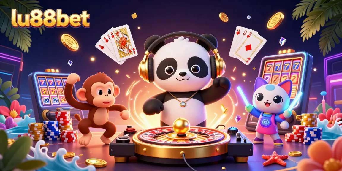 Experience thrilling slots at lu88bet with a lively 3D panda DJ, vibrant game elements, and rave ambiance.