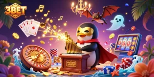 Engage with the thrilling world of 3BET casino, featuring golden coins and vibrant slot reels.