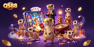 Experience the thrilling QS88 casino action with meerkats in a dynamic gaming scene