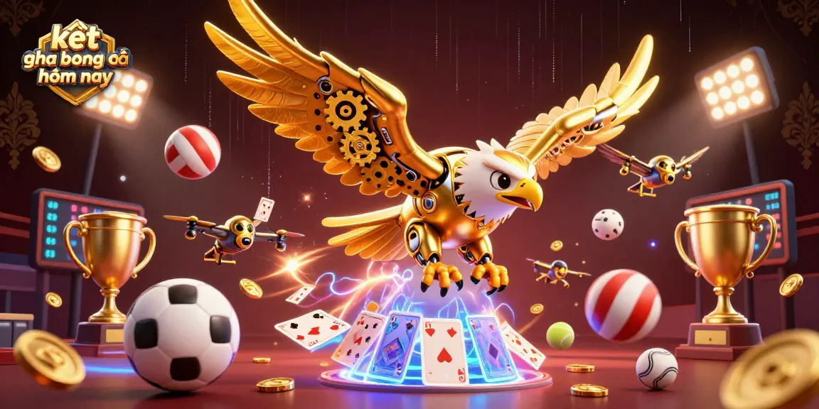 Experience kết quả bóng đá hôm nay with a dynamic blend of sports action and gaming excitement in this vibrant illustration.