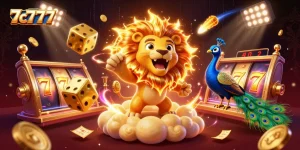 Engage in thrilling gameplay at 7c7777 with vibrant slot reels and lucky symbols in a rich casino scene.