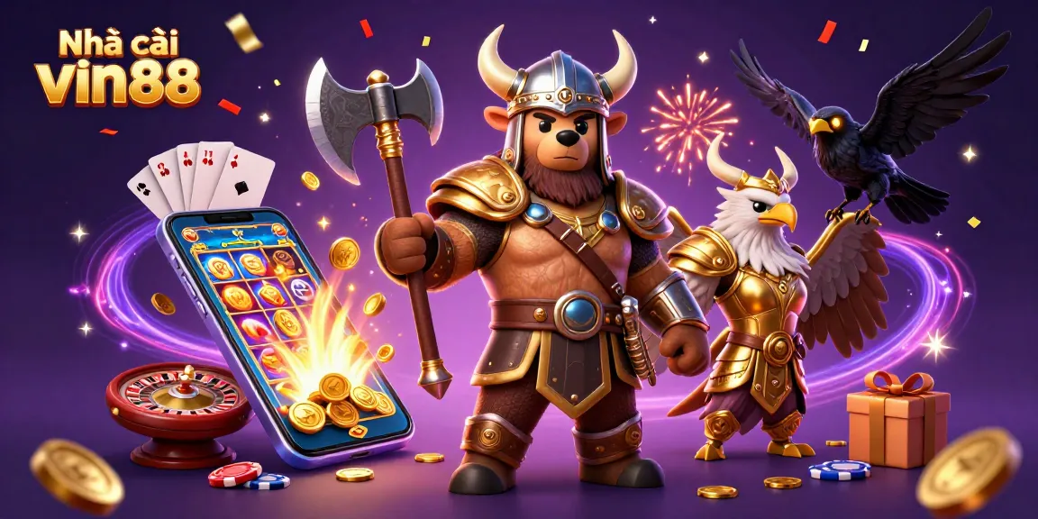 Play exciting games at Nhà cái vin88 with dynamic 3D characters and vibrant casino elements.