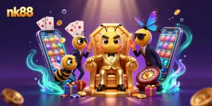 Play exciting casino games at nk88 with a buzzing bumblebee mob boss and vibrant slot elements.
